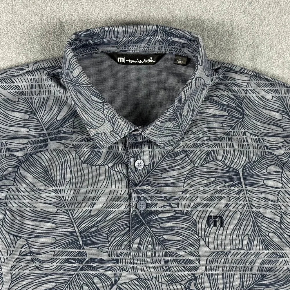 Travis Mathew Polo Shirt Mens L Blue Navy Floral Performance Pima Cotton - Picture 3 of 6